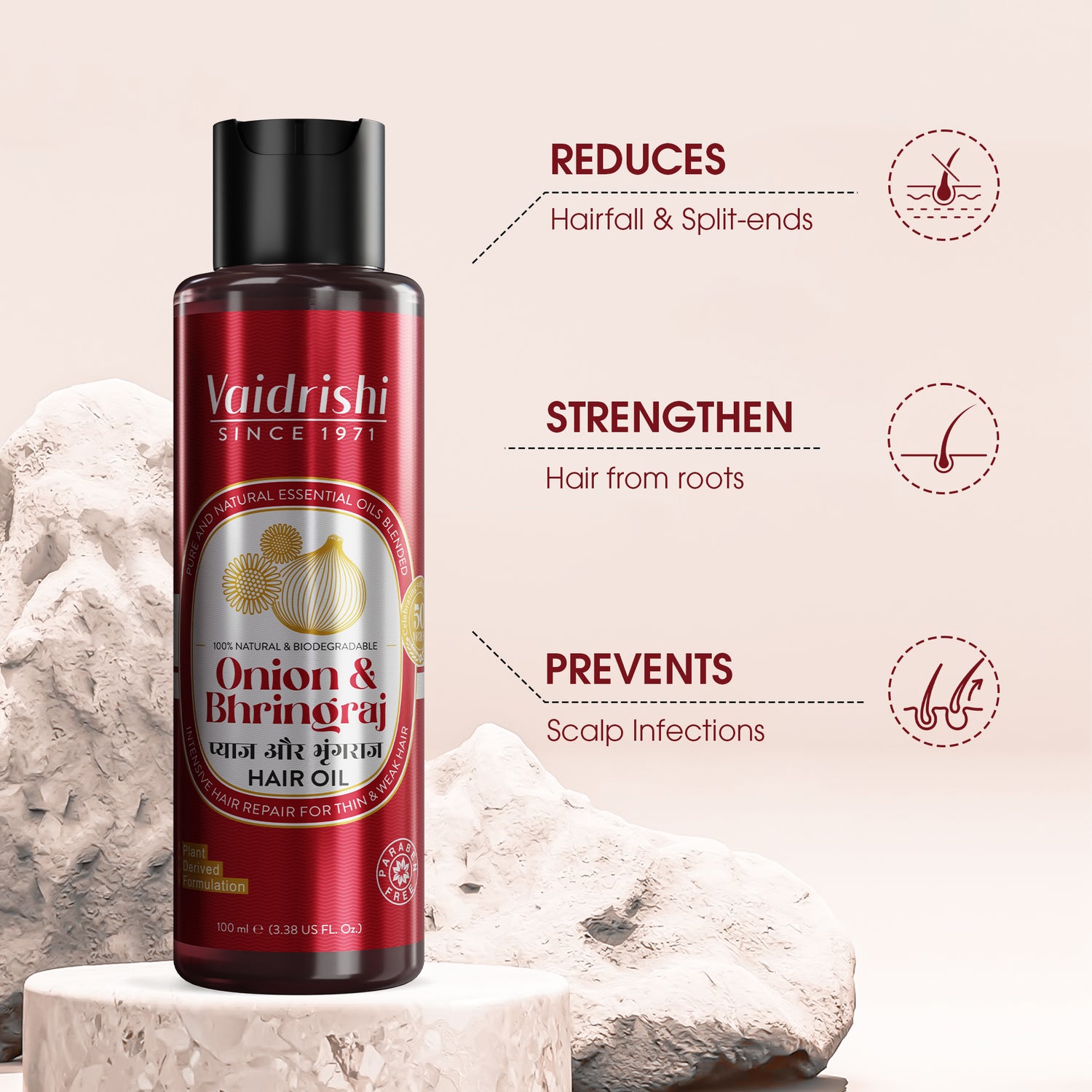 Vaidrishi Hair Oil for Nourishment & Growth Specially Crafted with Onion and Bhringraj | Stimulate Growth & Curbs Hairfall | 100 ML