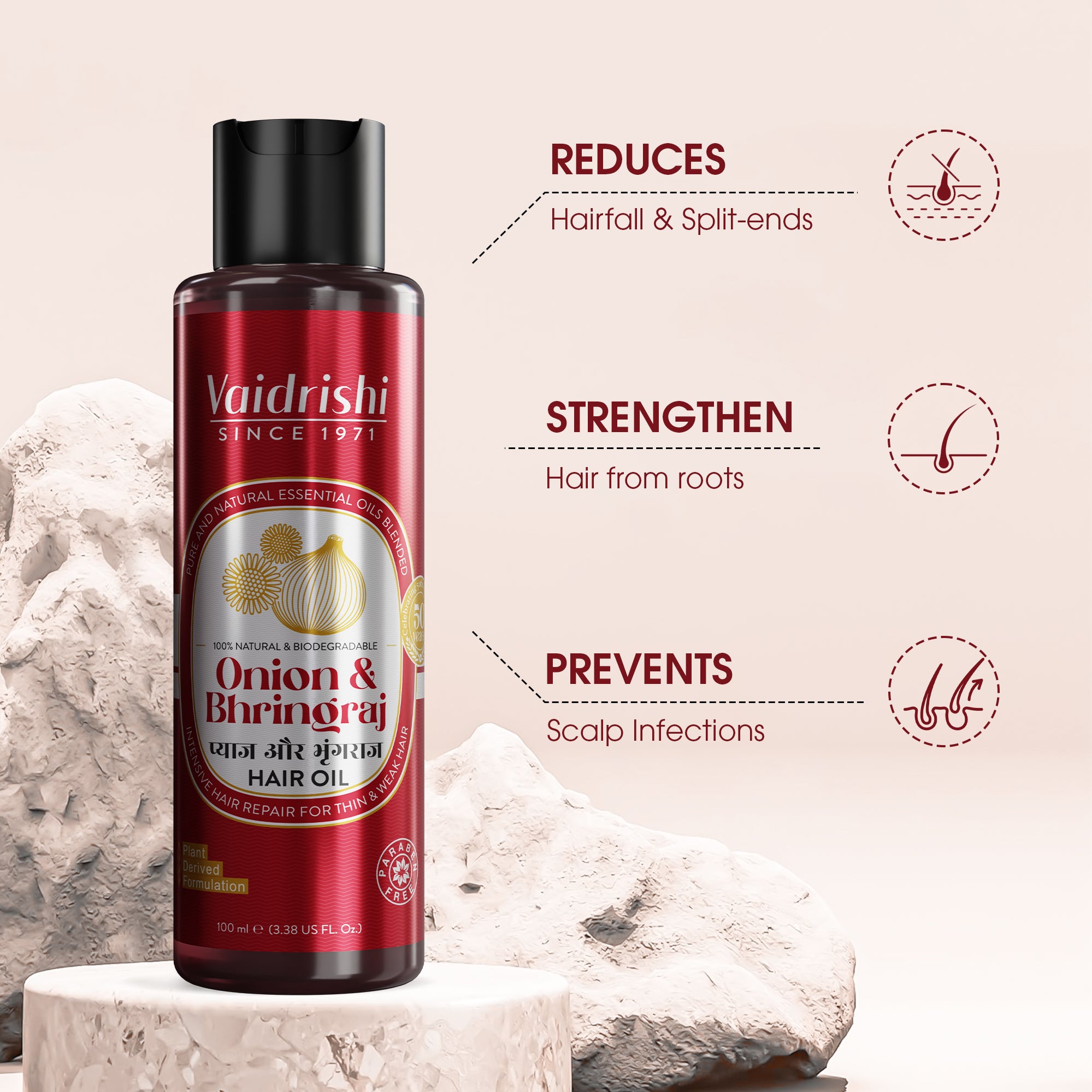 Vaidrishi Hair Oil for Nourishment & Growth Specially Crafted with Onion and Bhringraj | Stimulate Growth & Curbs Hairfall | 100 ML