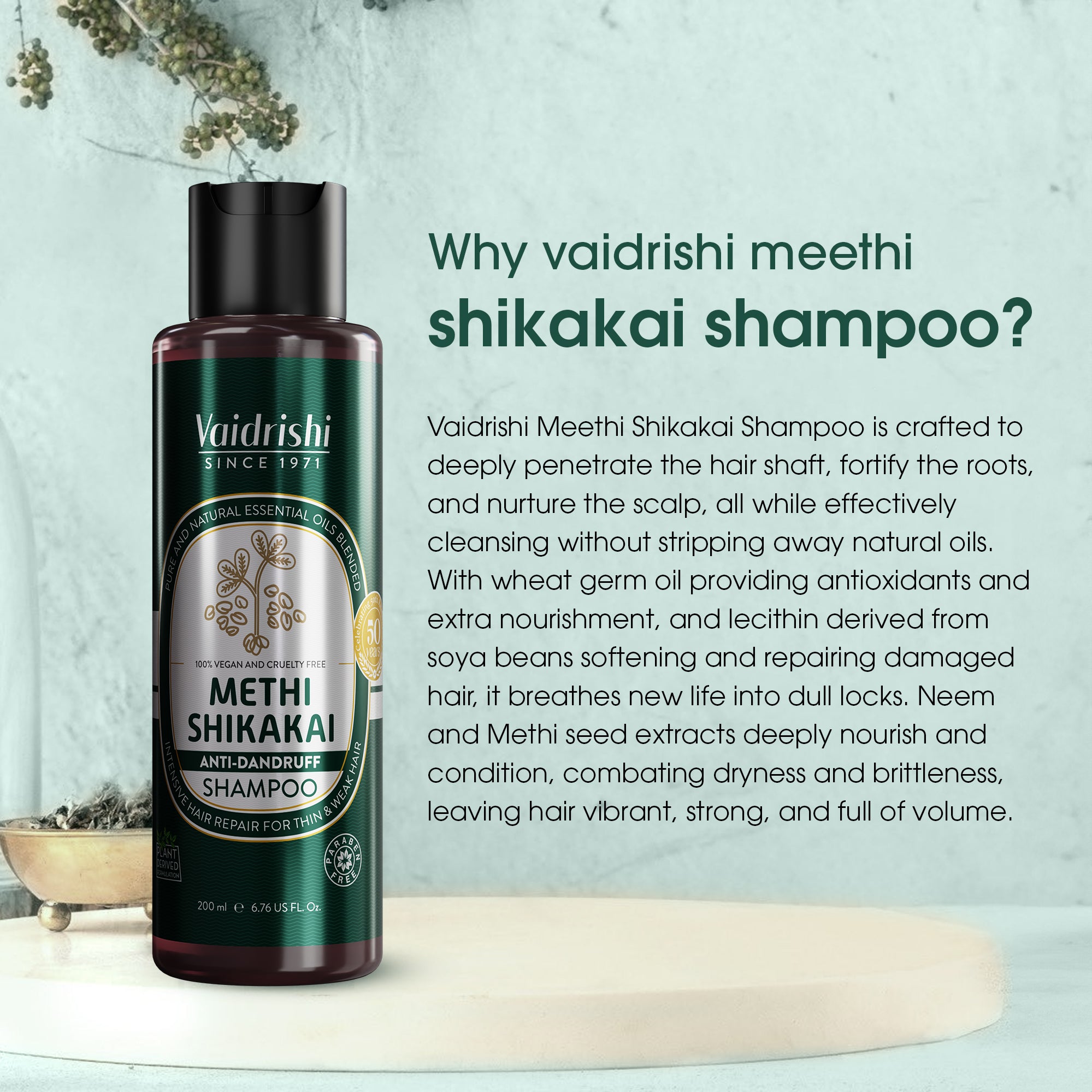 Vaidrishi Shampoo for Reducing Hair Fall with Methi Shikakai | Reduce Breakage & Manageable Hair | 200 ML