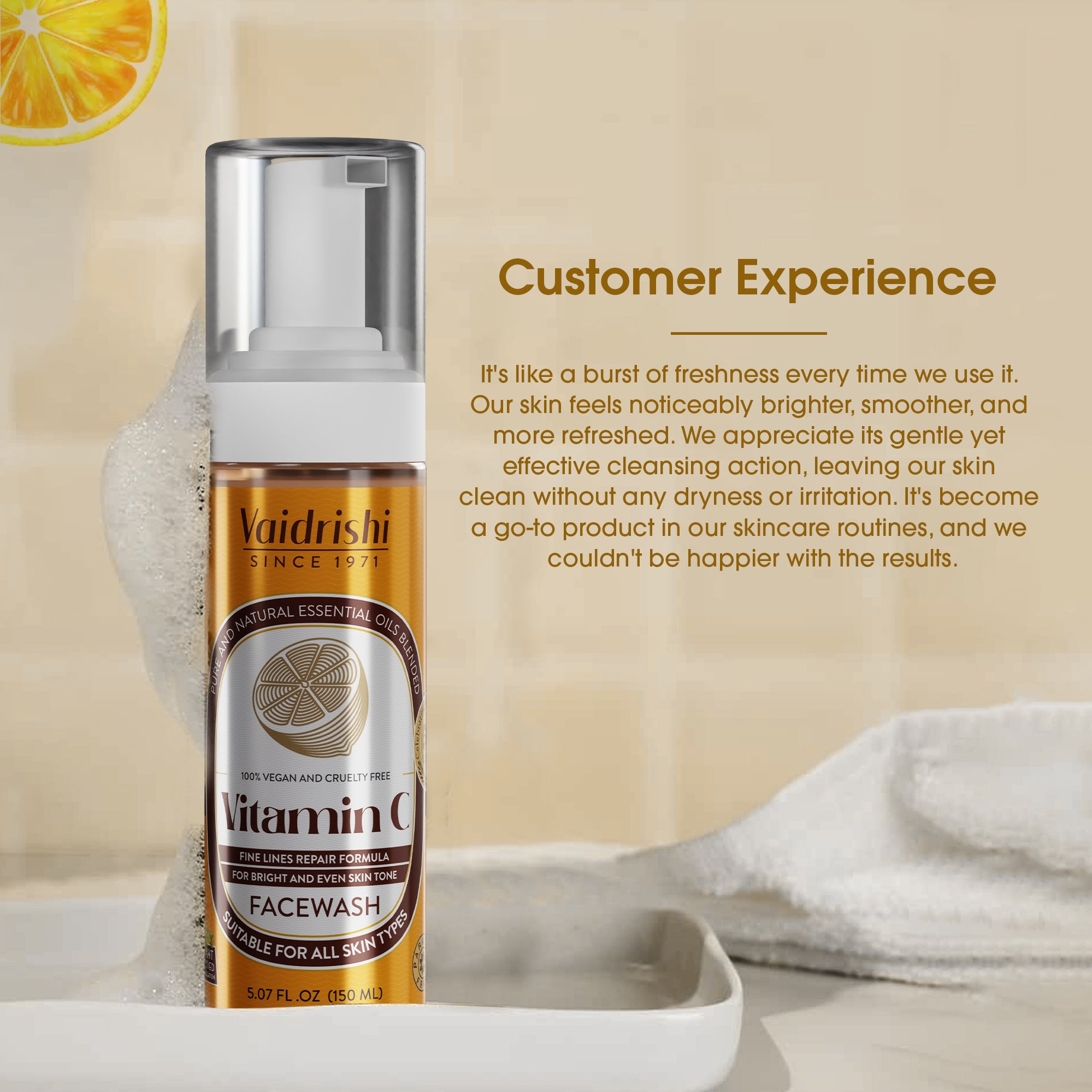 Vaidrishi Facewash for Fine Lines and Uneven Skin with Vitamin C | Brightens & Evens Skin Tone
