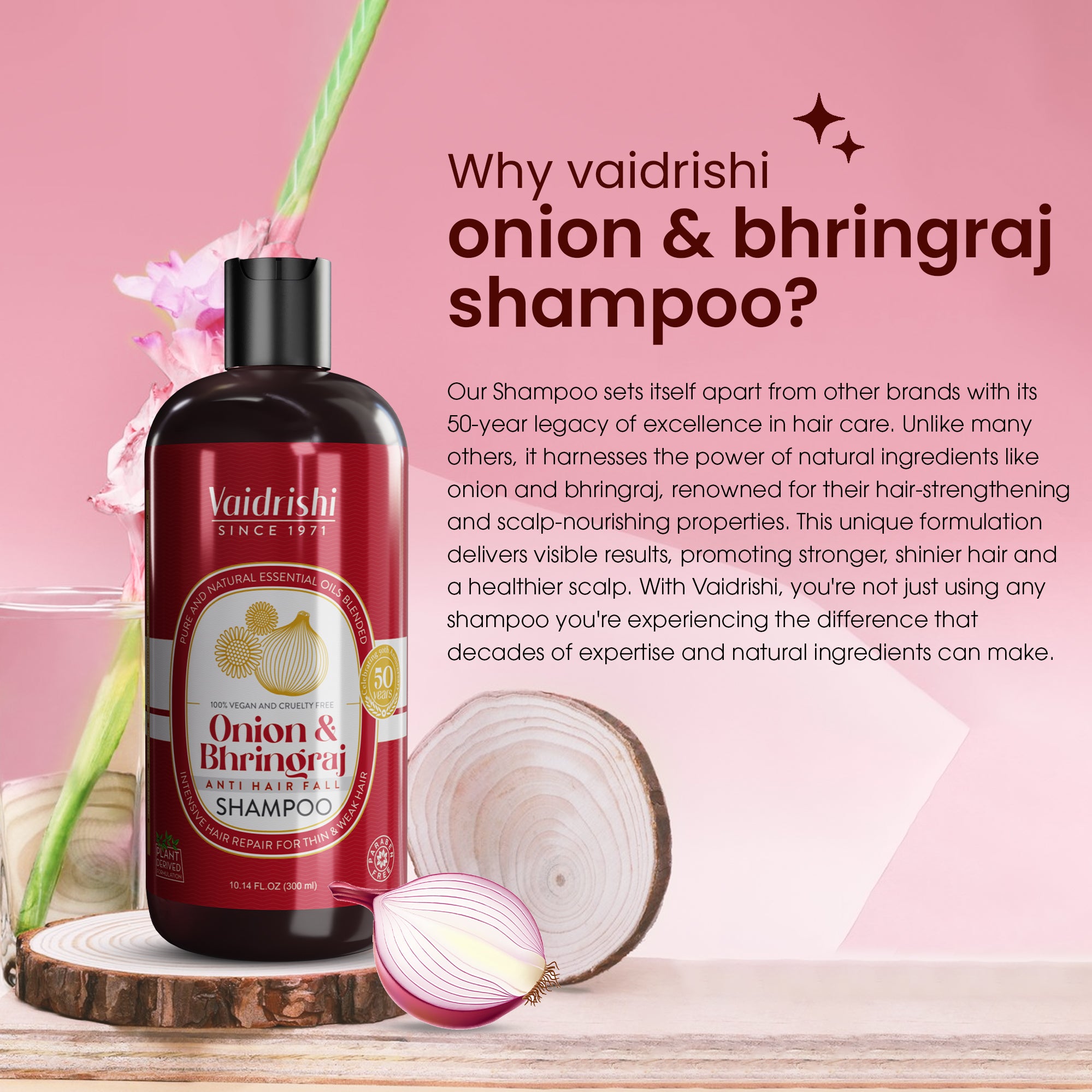 Vaidrishi Shampoo for Damaged & Weak Hair with Onion and Bhringraj | Repair & Strengthen Hair | 300 ML