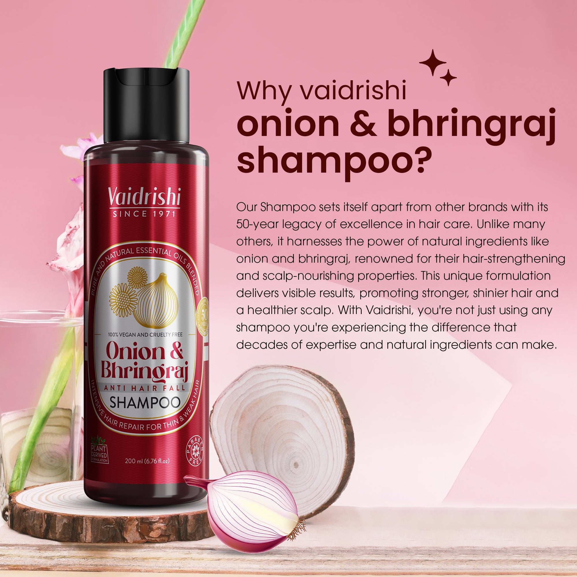 Vaidrishi Shampoo for Damaged & Weak Hair with Onion and Bhringraj | Repair & Strengthen Hair | 200 ML