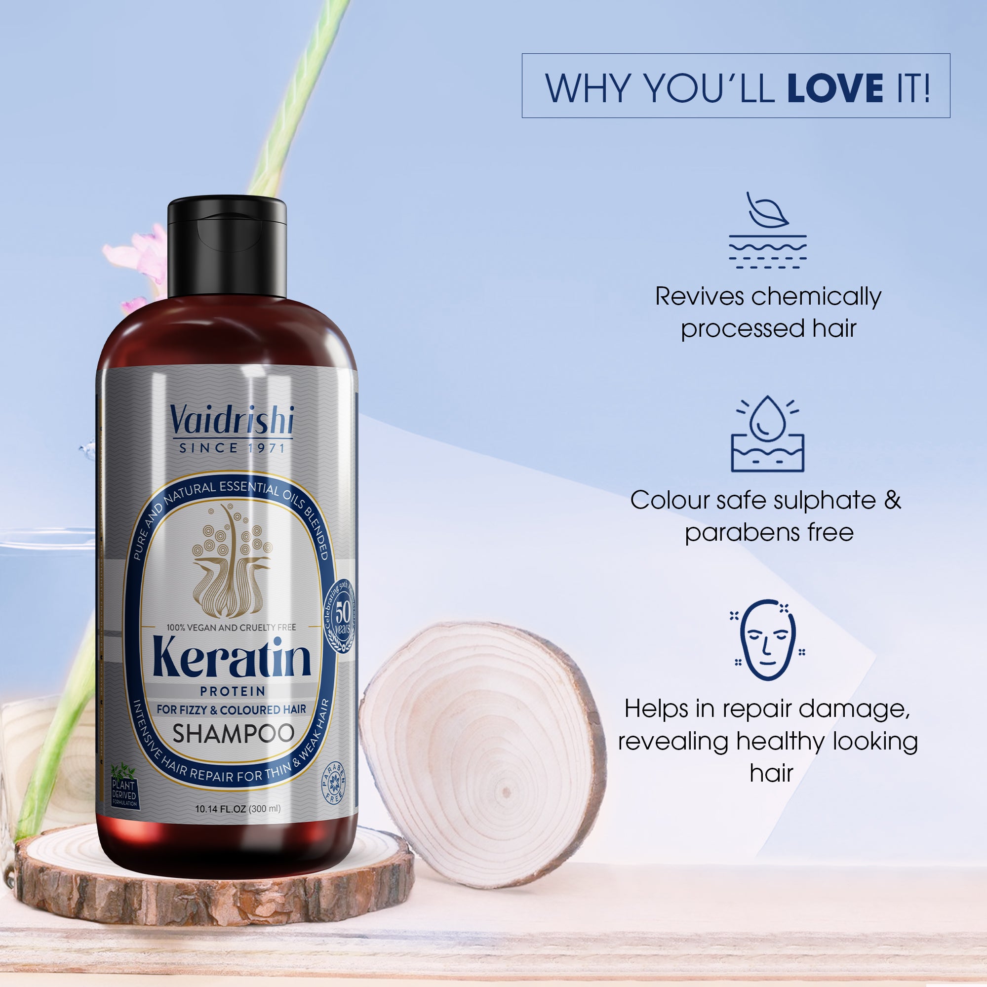 Vaidrishi Shampoo for Colored & Frizzy Hair with Keratin Protein | Smooth & Frizz-Free Hair | 300 ML