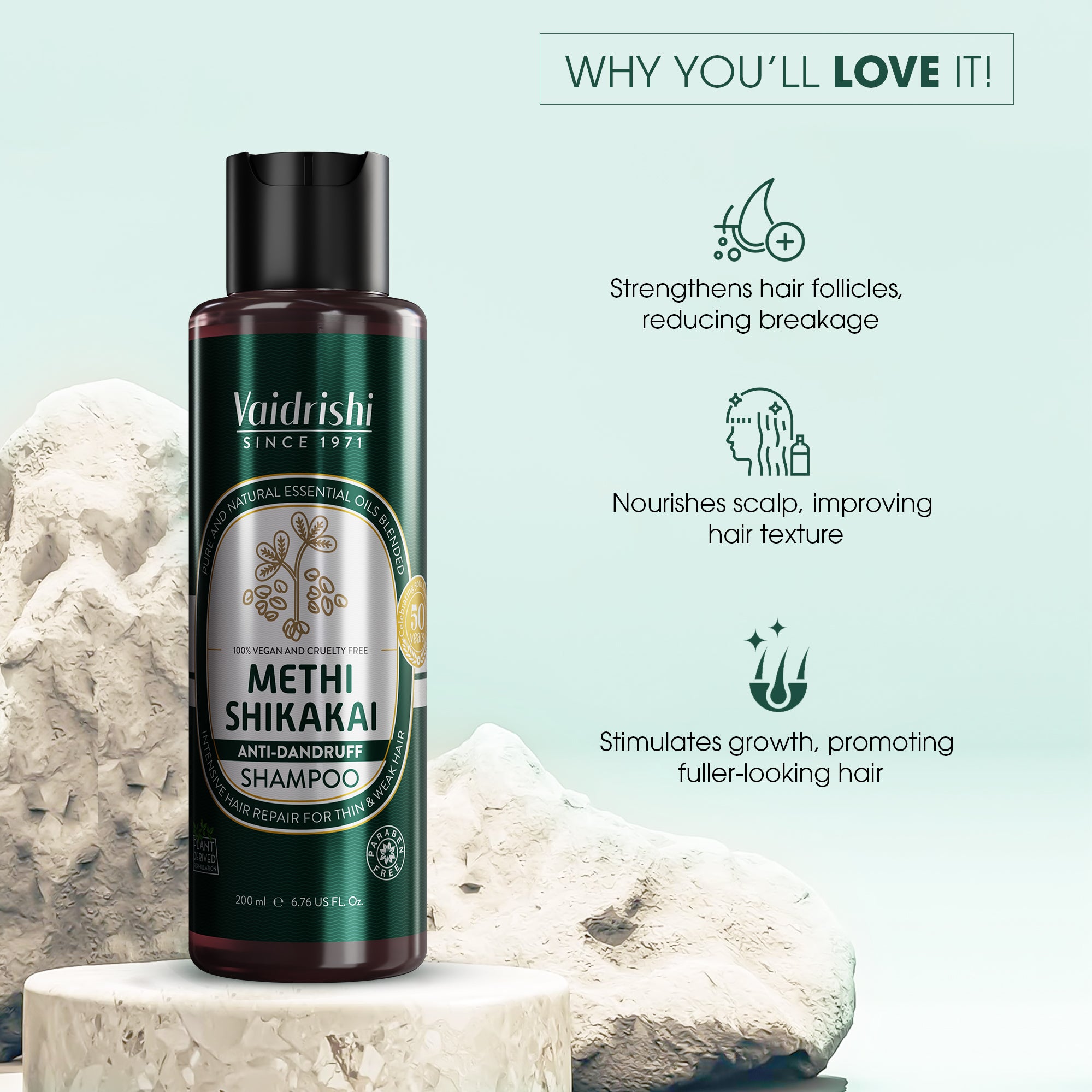 Vaidrishi Shampoo for Reducing Hair Fall with Methi Shikakai | Reduce Breakage & Manageable Hair | 200 ML