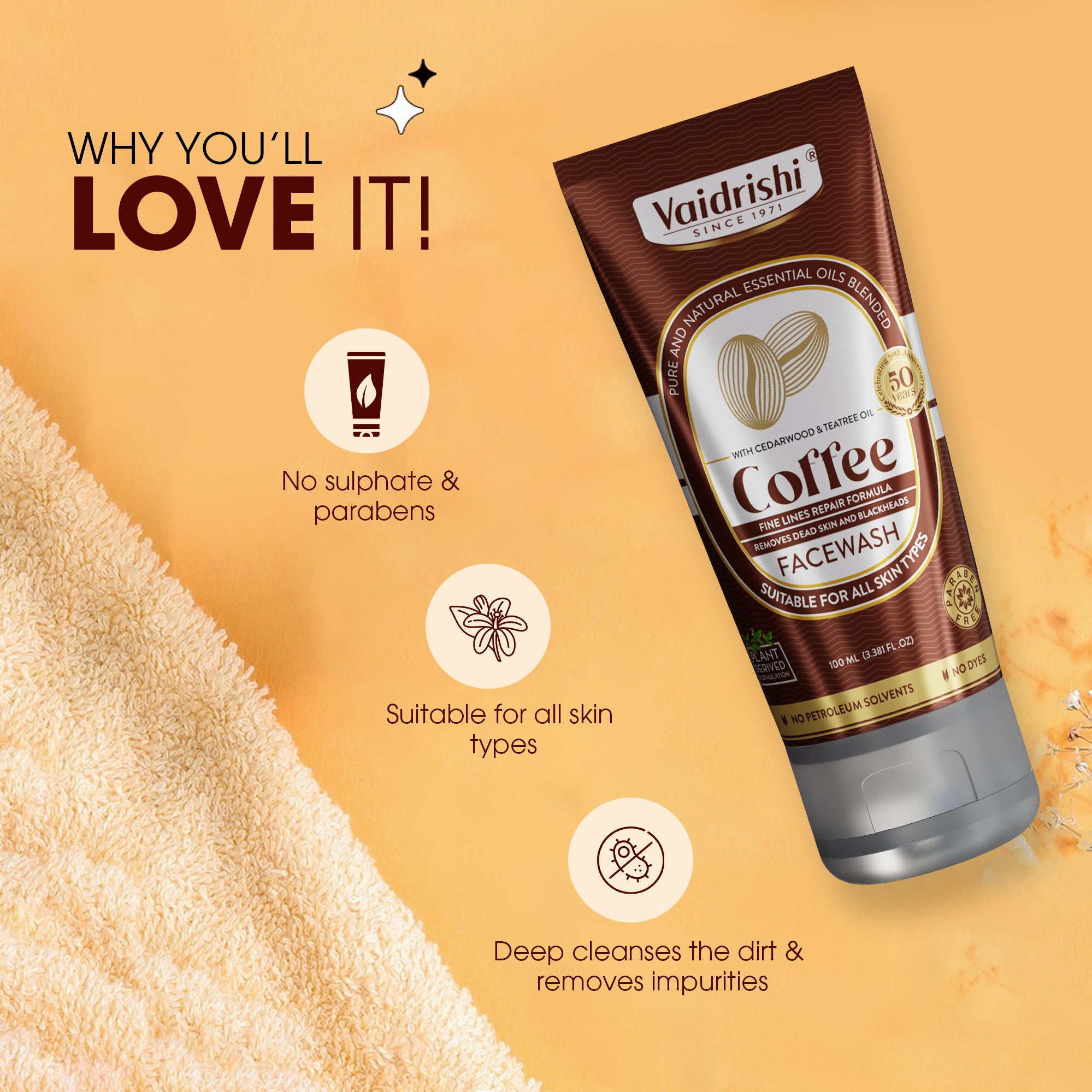 Vaidrishi Facewash for Anti-Aging with Coffee Seeds | Awake & Tightens Skin