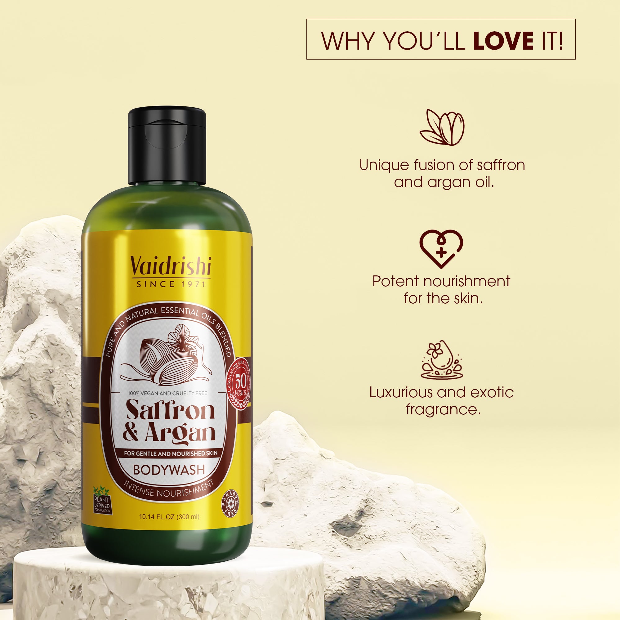 Vaidrishi Bodywash for Dull & Rough Skin with Saffron and Argon | Smooth & Deeply Restore | 300 ML