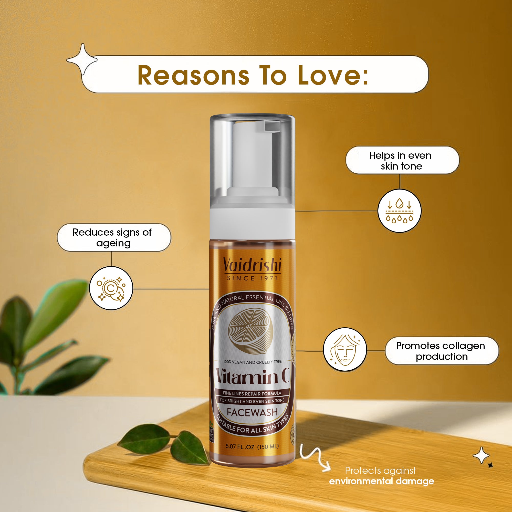 Vaidrishi Facewash for Fine Lines and Uneven Skin with Vitamin C | Brightens & Evens Skin Tone