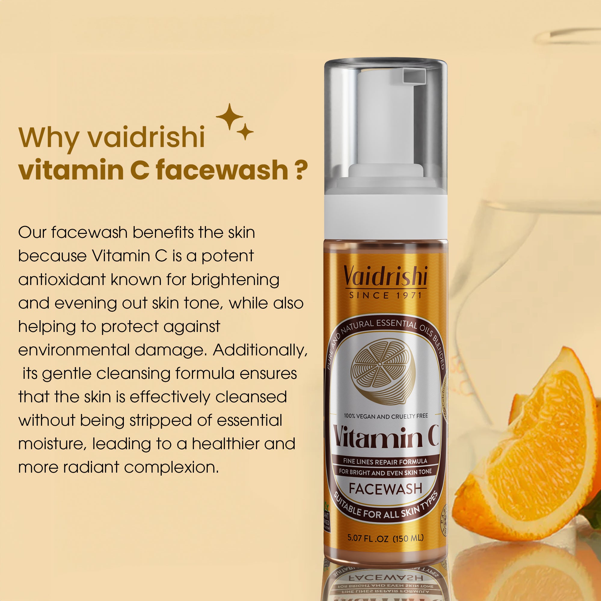 Vaidrishi Facewash for Fine Lines and Uneven Skin with Vitamin C | Brightens & Evens Skin Tone