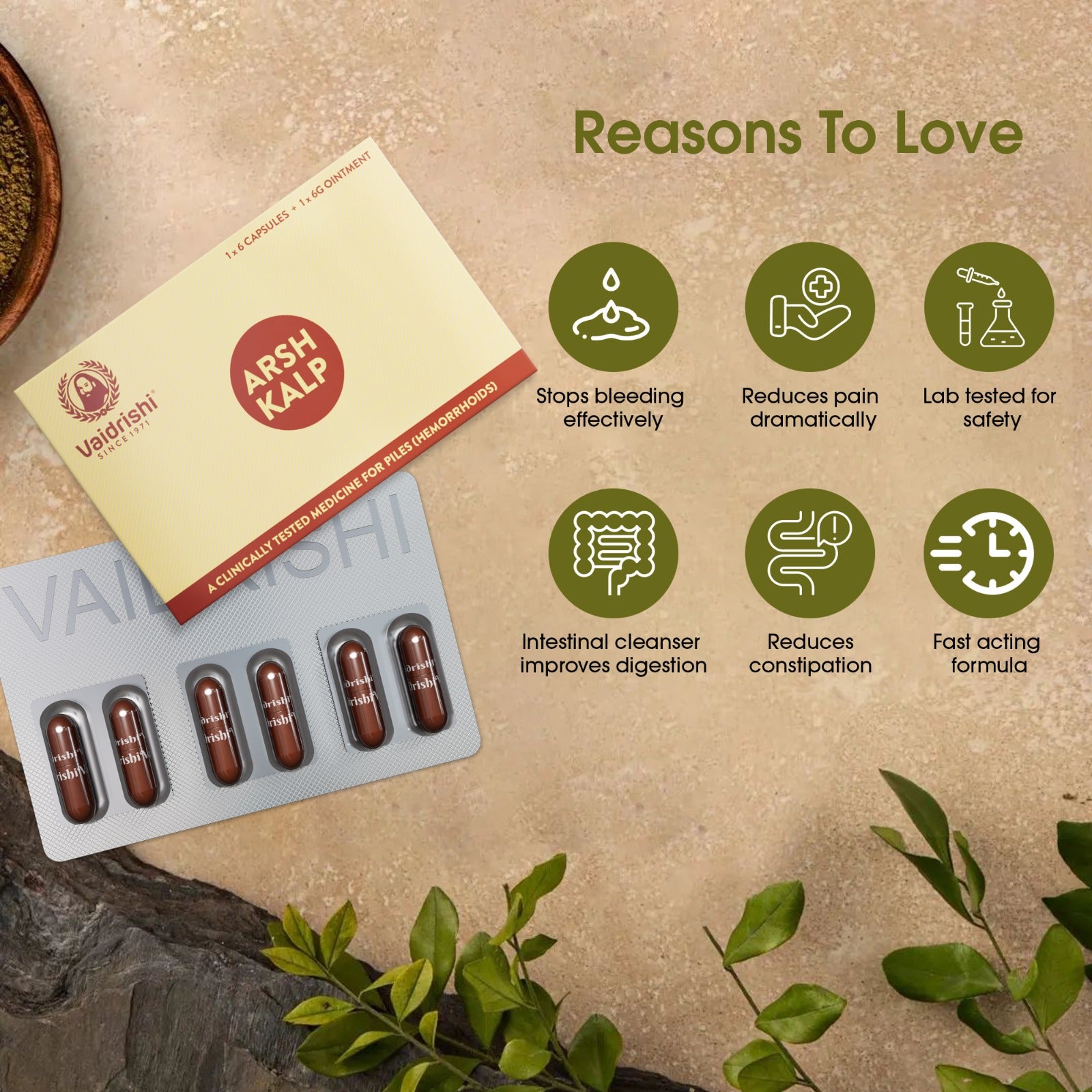 Vaidrishi Arsh Kalp Capsules to relieve Piles naturally