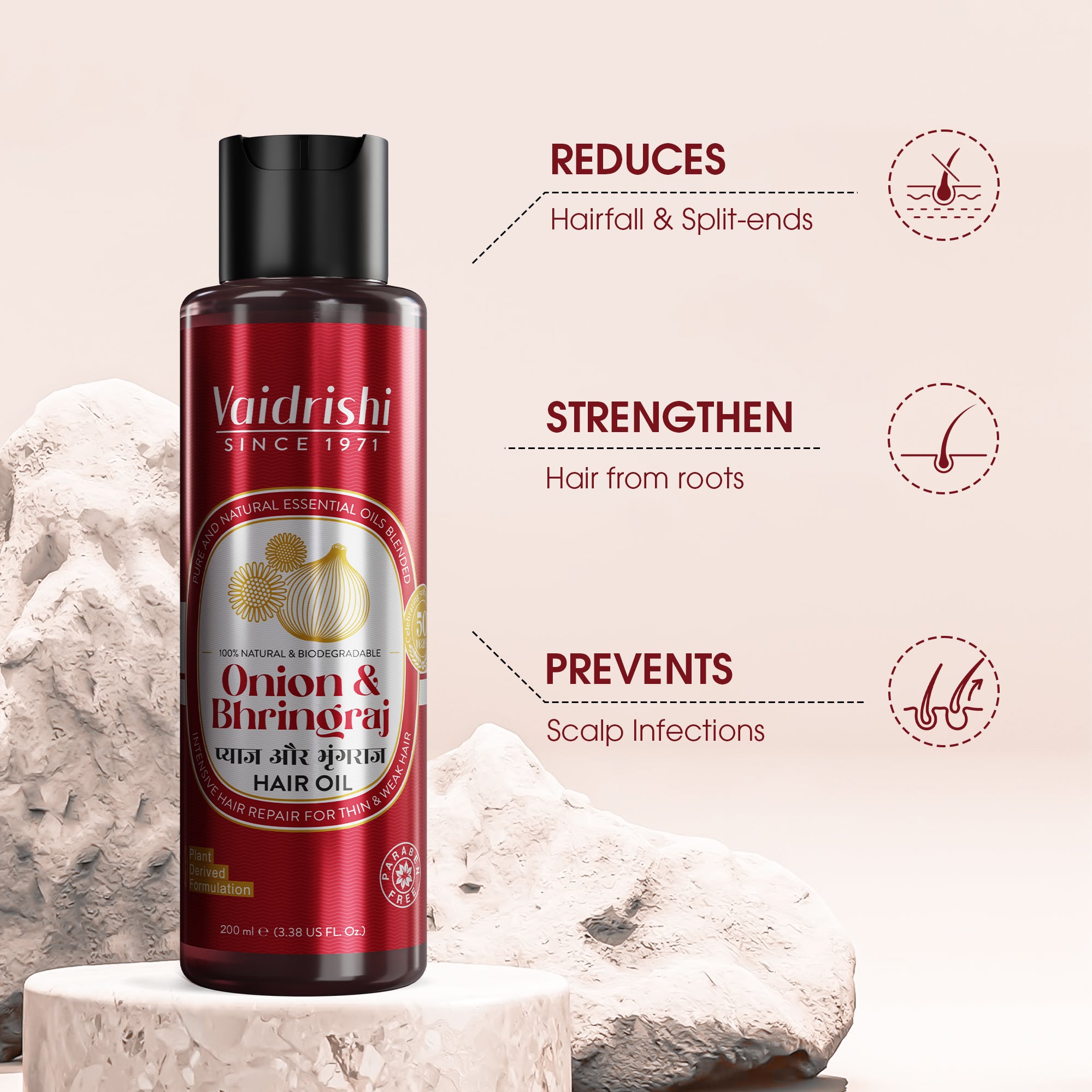 Vaidrishi Hair Oil for Nourishment & Growth Specially Crafted with Onion and Bhringraj | Stimulate Growth & Curbs Hairfall | 200 ML