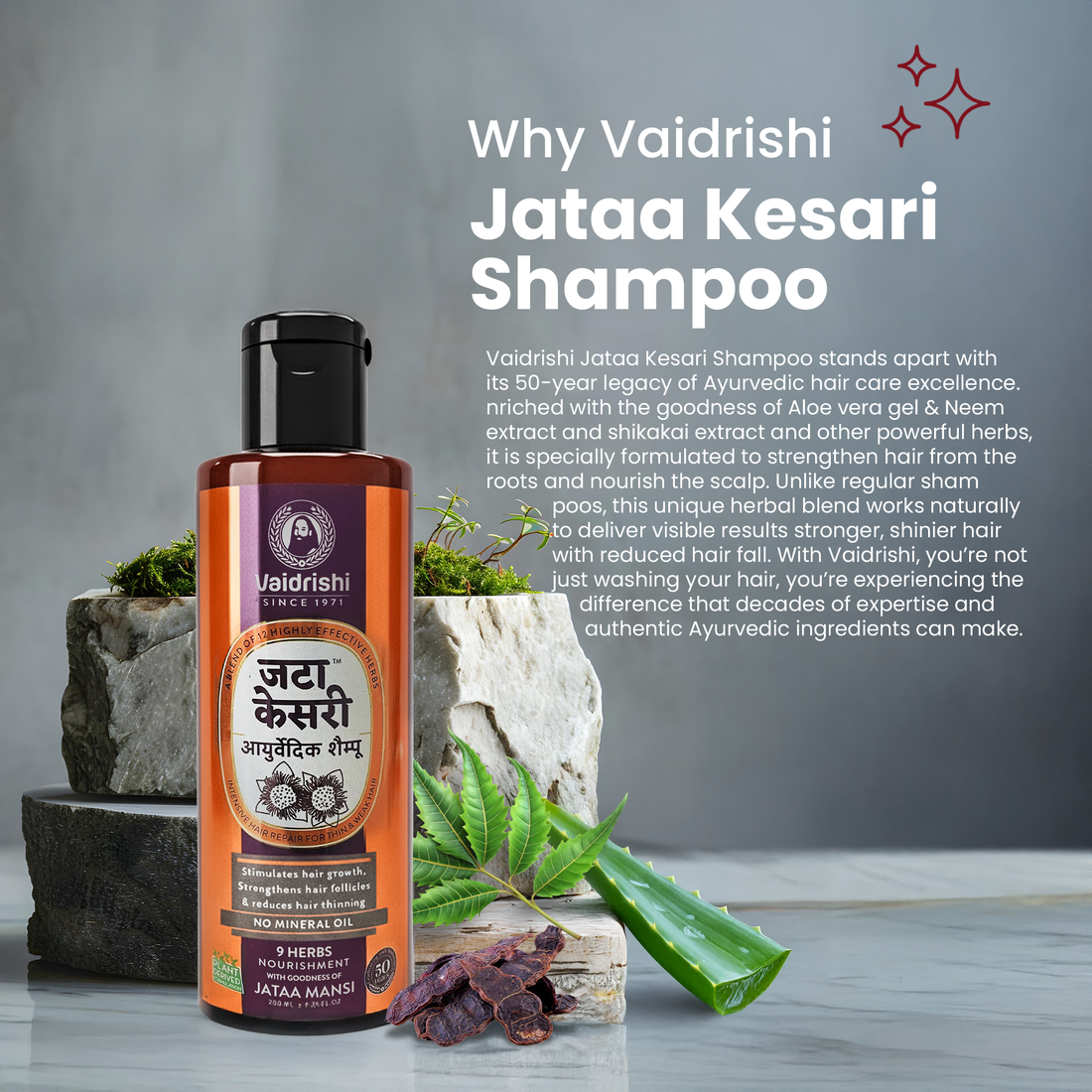 Vaidrishi Jata Kesari Ayurvedic Shampoo – Herbal Solution for Hair Growth &amp; Repair-200ml