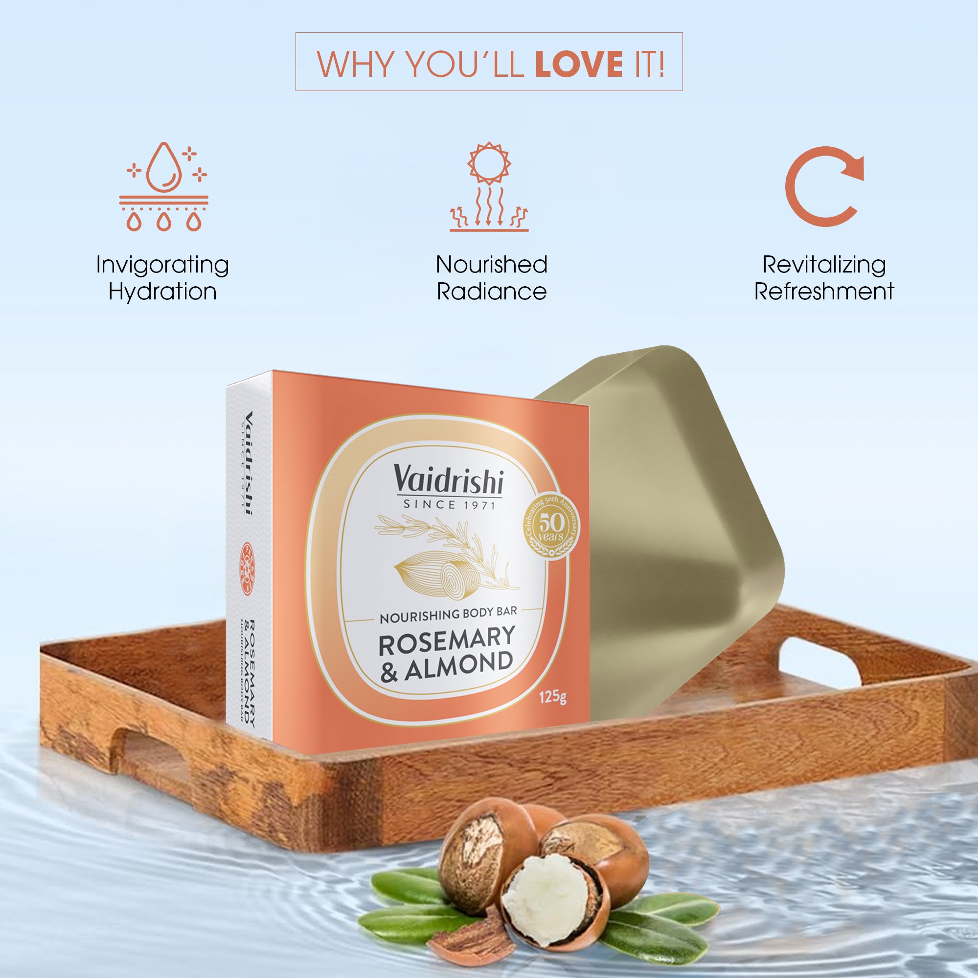 Vaidrishi Body Bar for Dry &amp; Dull Skin with Rosemary and Almond | Moisturized Skin