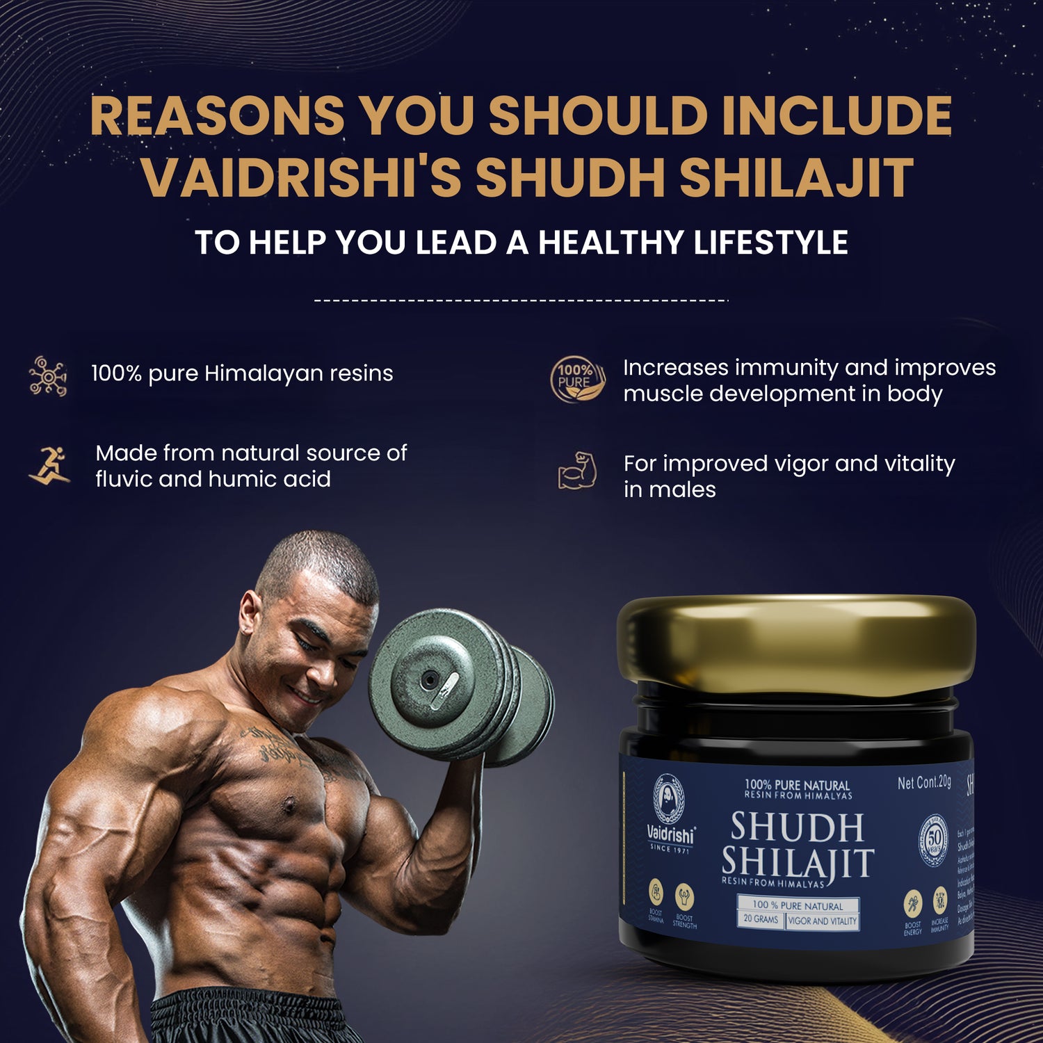 Vaidrishi Shudh Shilajit Resin – 100% Pure Himalayan | Boost Energy, Strength &amp; Immunity – 20g