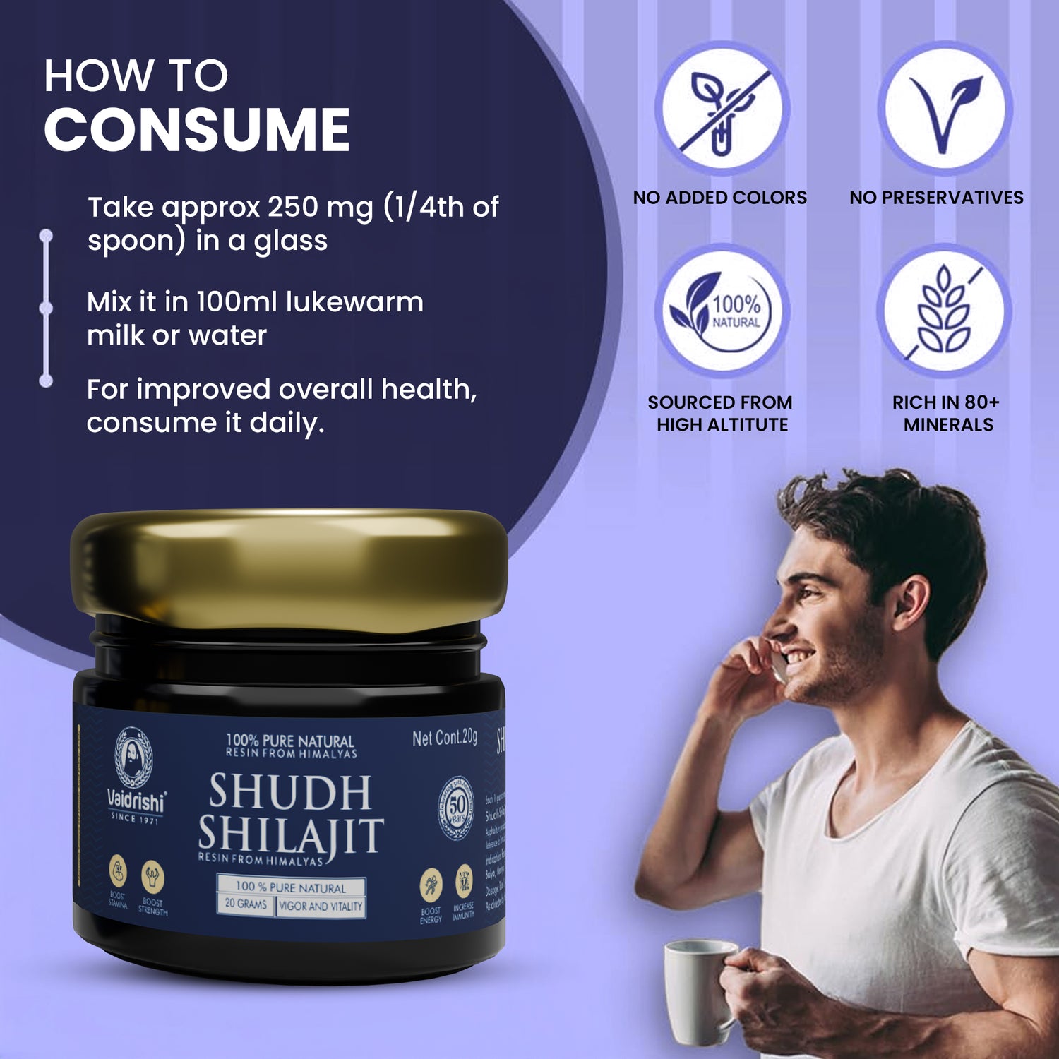 Vaidrishi Shudh Shilajit Resin – 100% Pure Himalayan | Boost Energy, Strength &amp; Immunity – 20g