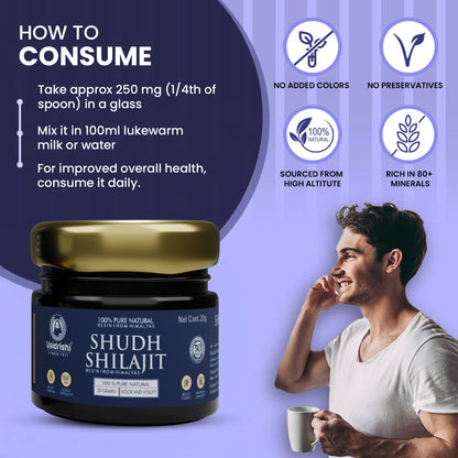 Vaidrishi Shudh Shilajit Resin – 100% Pure Himalayan | Boost Energy, Strength &amp; Immunity – 20g