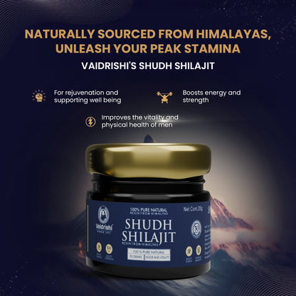 Vaidrishi Shudh Shilajit Resin – 100% Pure Himalayan | Boost Energy, Strength &amp; Immunity – 20g